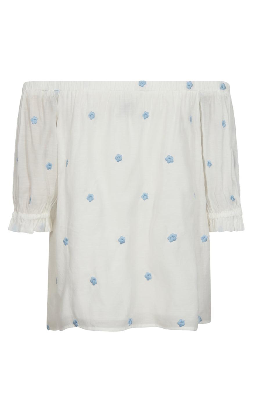 Freequent Bluse - Stream - Brilliant White w. Chambray Blue