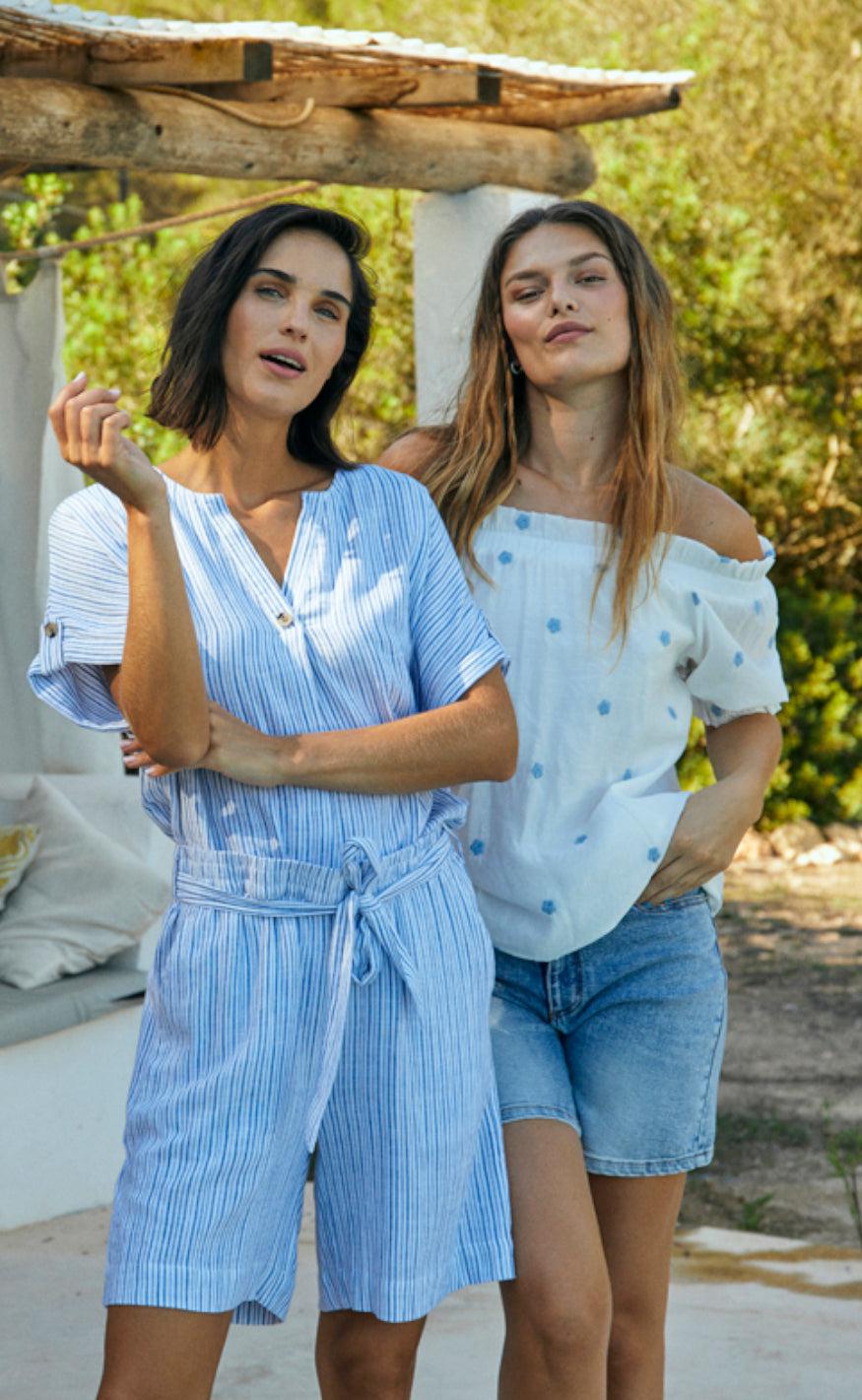 Freequent Bluse - Stream - Brilliant White w. Chambray Blue