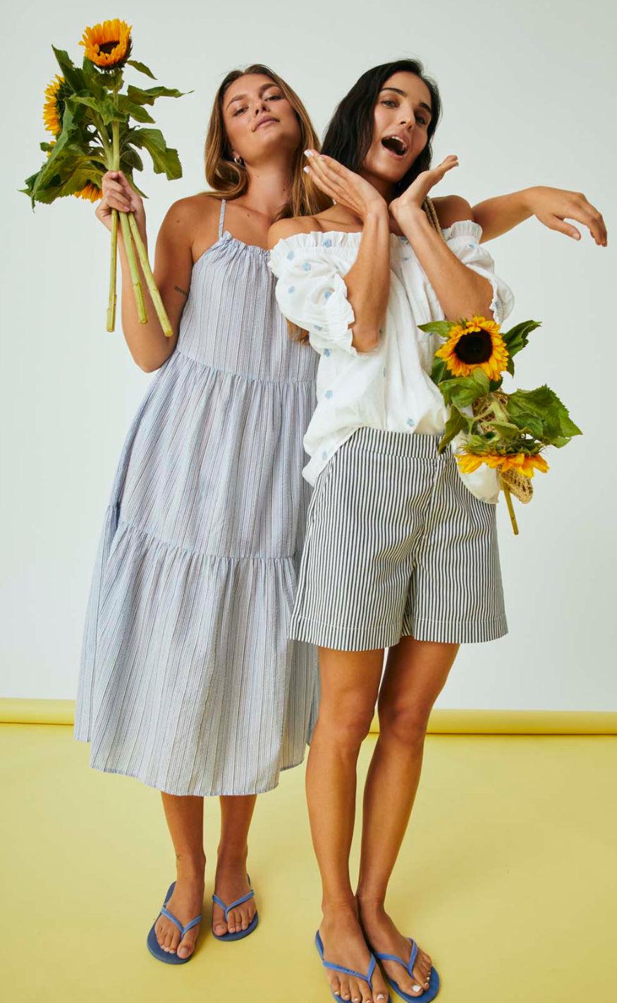 Freequent Bluse - Stream - Brilliant White w. Chambray Blue