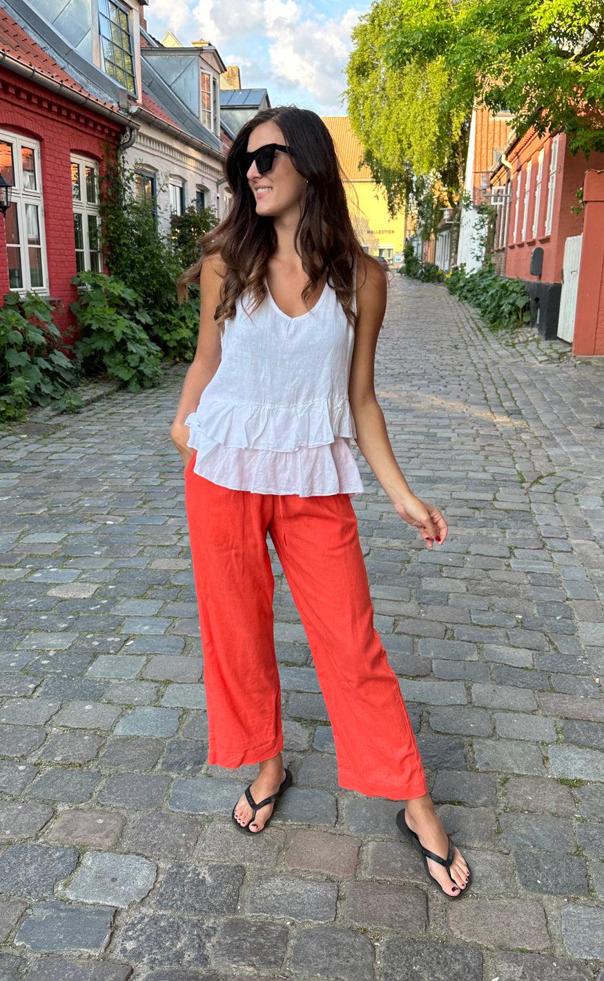 Freequent Bukser - Lava Ankle - Hot Coral