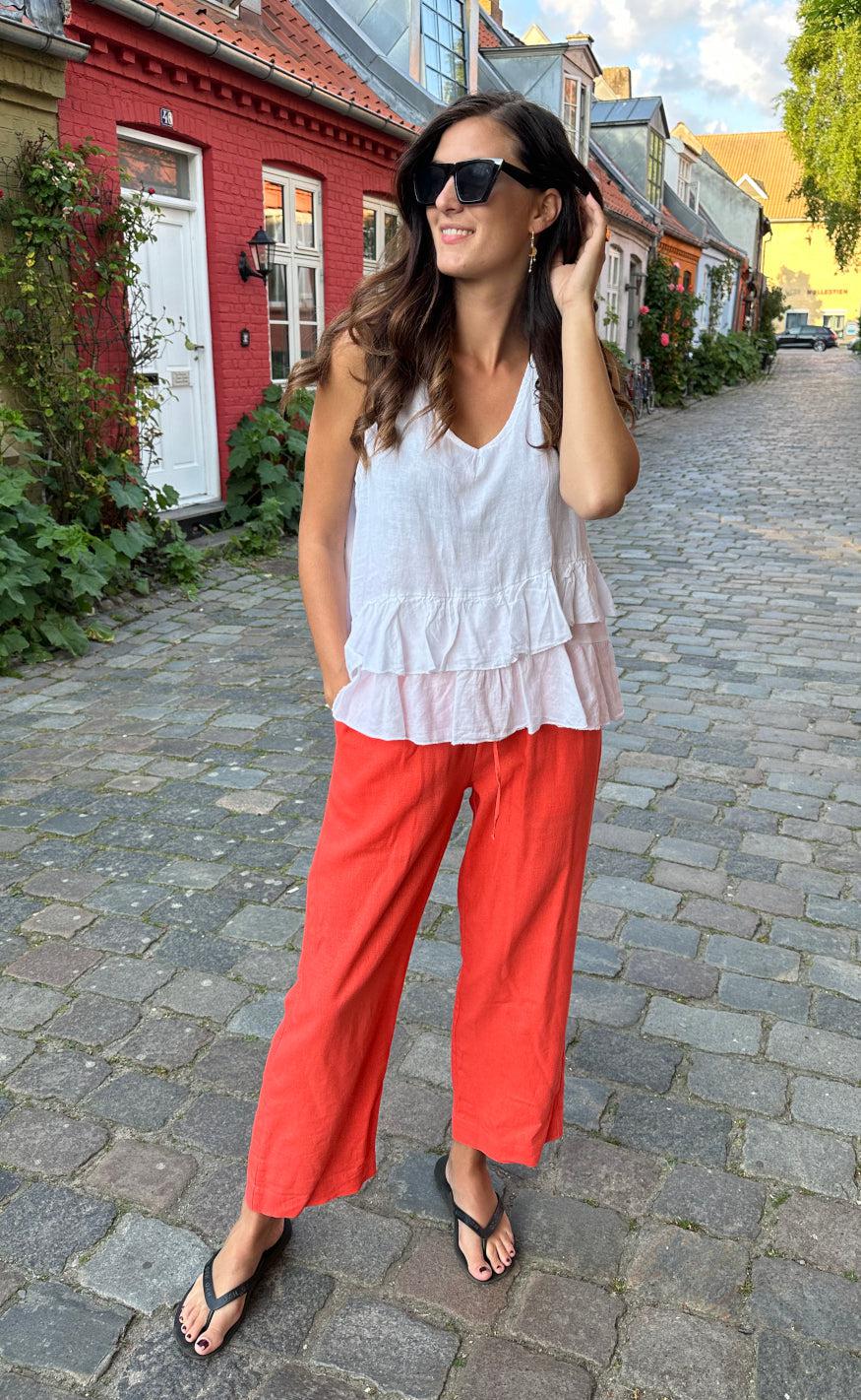Freequent Bukser - Lava Ankle - Hot Coral