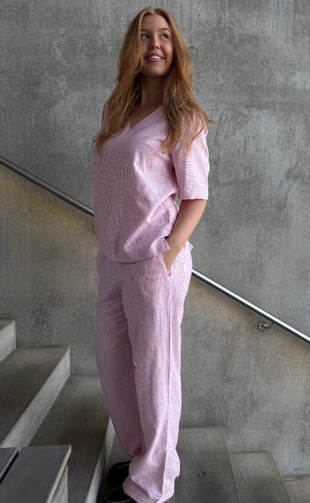 Freequent Bukser - Lava - Off White w. Fuchsia Pink