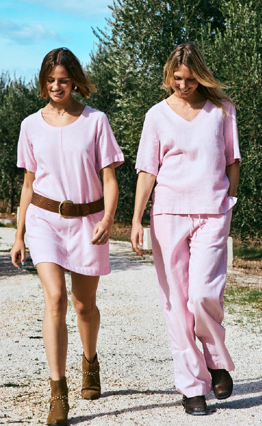 Freequent Kjole - Lava - Off-white w. Fuchsia Pink