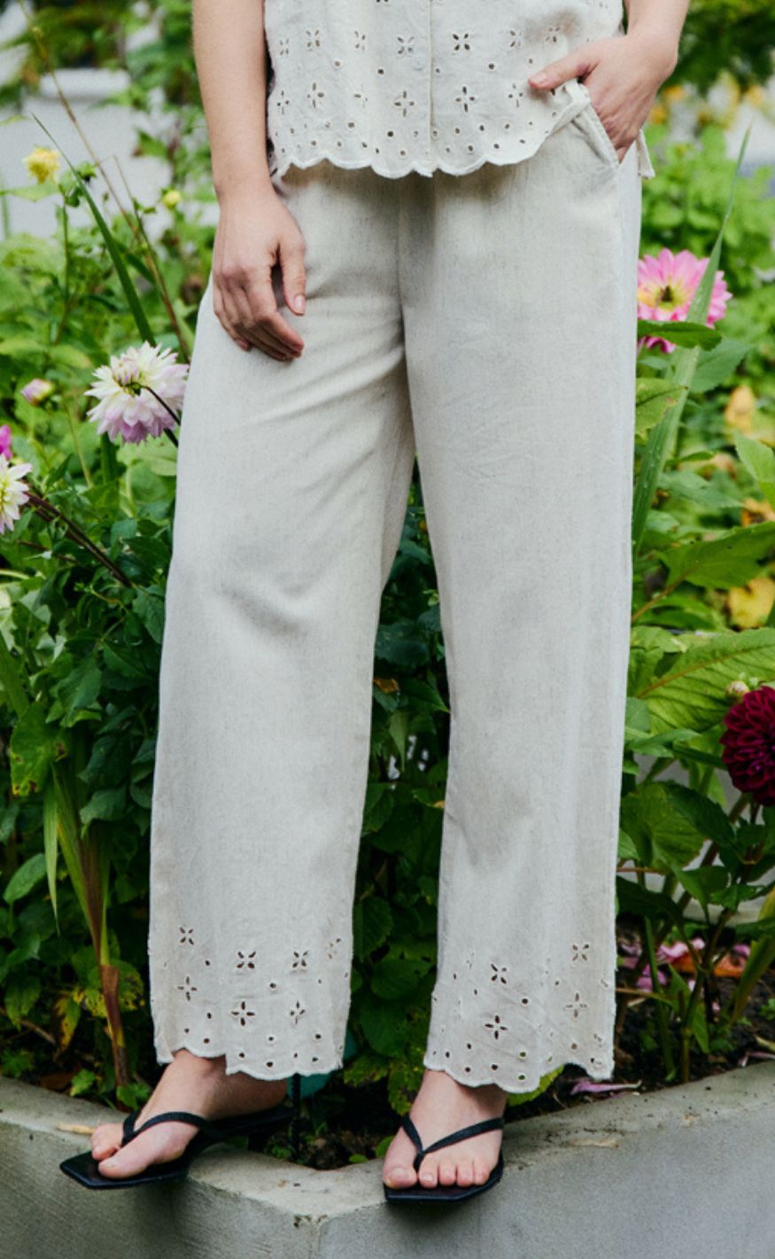 Freequent Bukser - Linus Embroidery - Moonbeam Melange