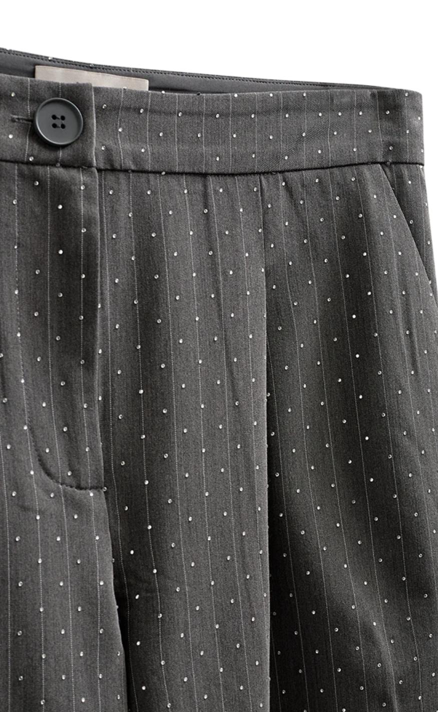 Freequent Bukser - Widy - Dark Grey Mel w Star Off-white