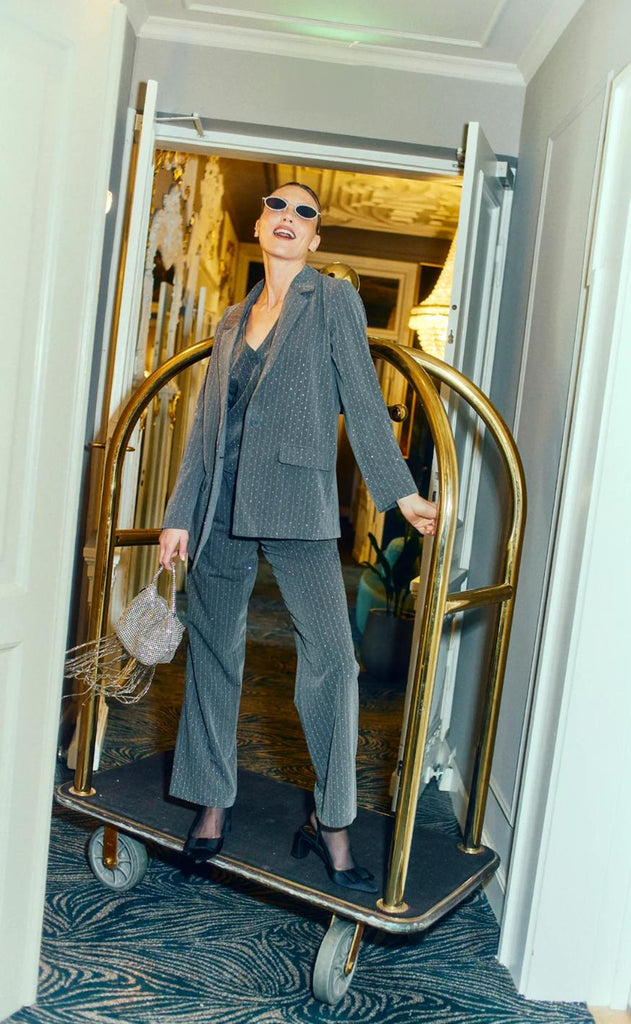 Freequent Bukser - Widy - Dark Grey Mel w Star Off-white