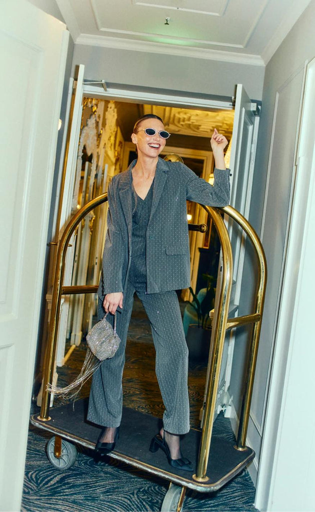 Freequent Bukser - Widy - Dark Grey Mel w Star Off-white