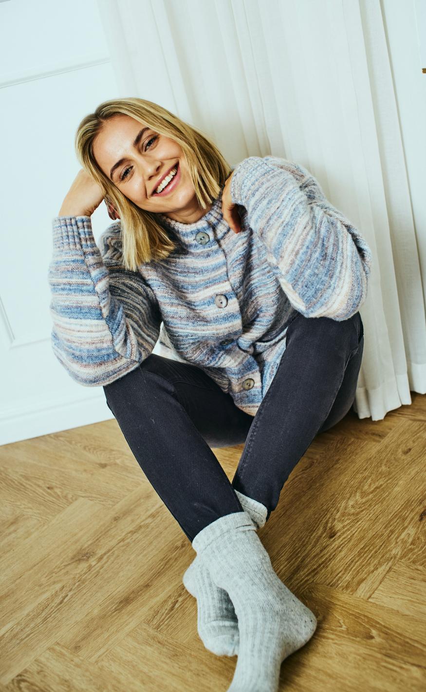 Freequent Cardigan - Grsclas - Star Off-white w. Baby Blue