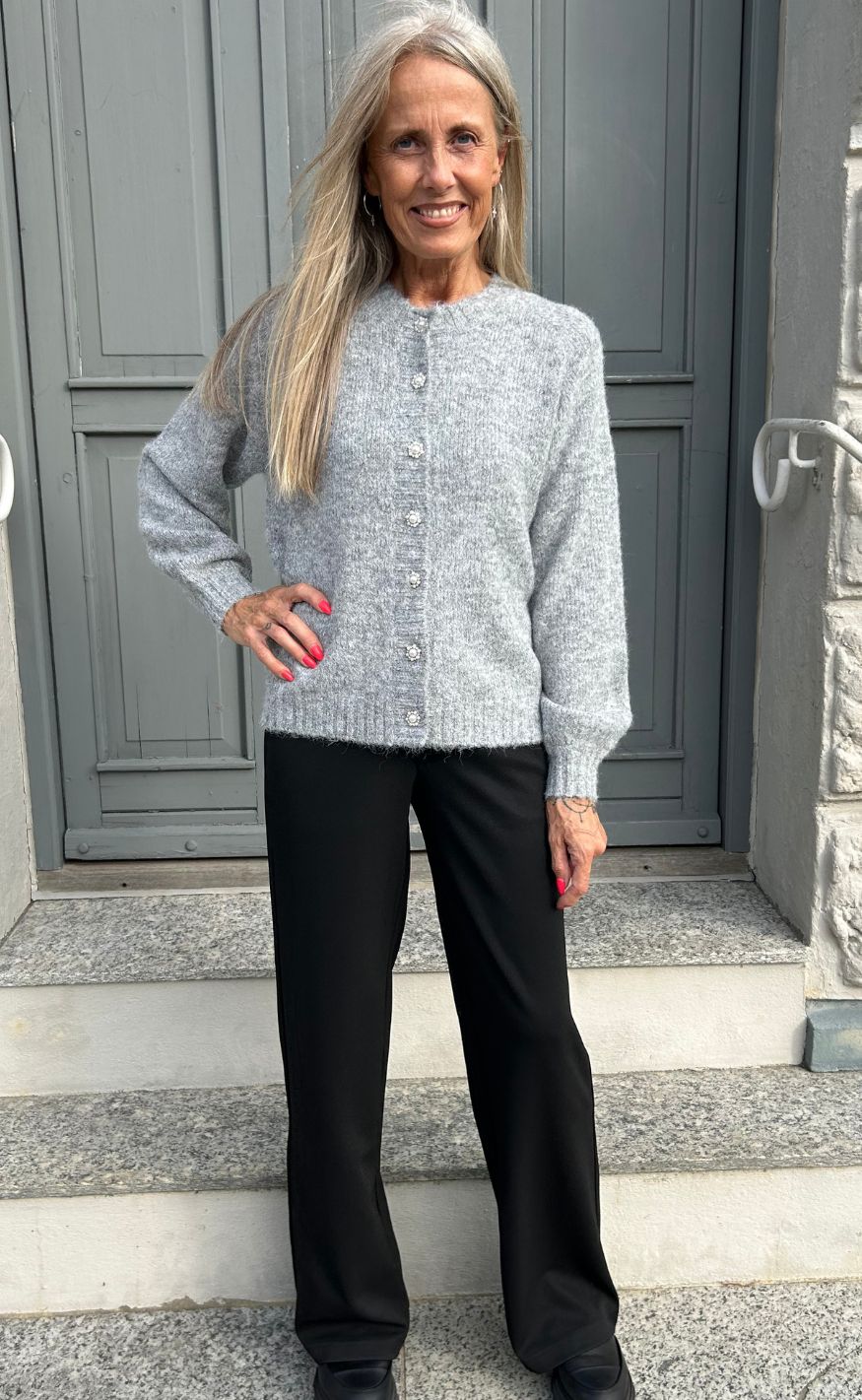 Freequent Cardigan - Louisa - Medium Grey Melange