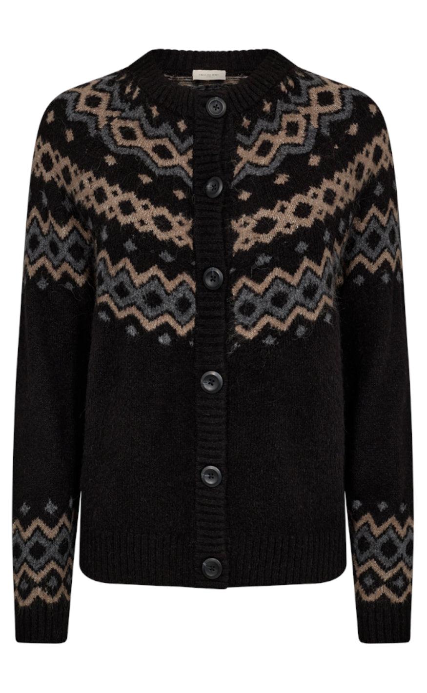 Freequent Cardigan - Merla - Black W. Desert Taupe Melange