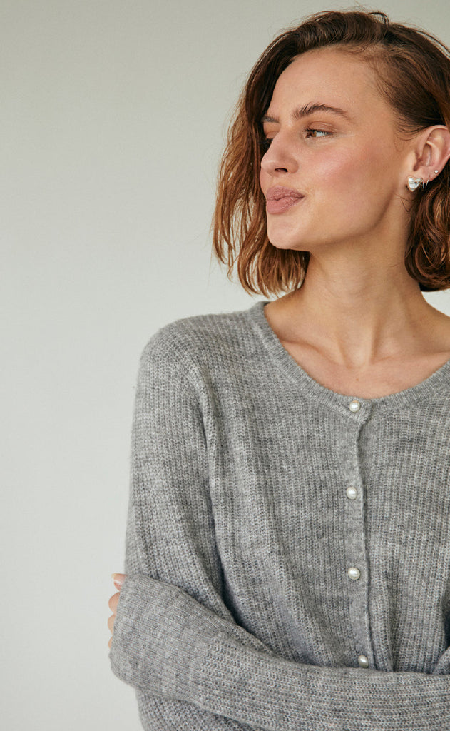 Freequent Cardigan - Pearl - Medium Grey Melange