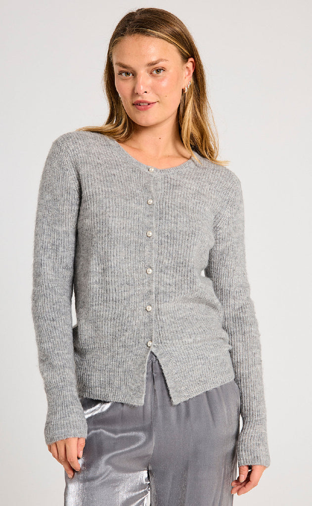 Freequent Cardigan - Pearl - Medium Grey Melange