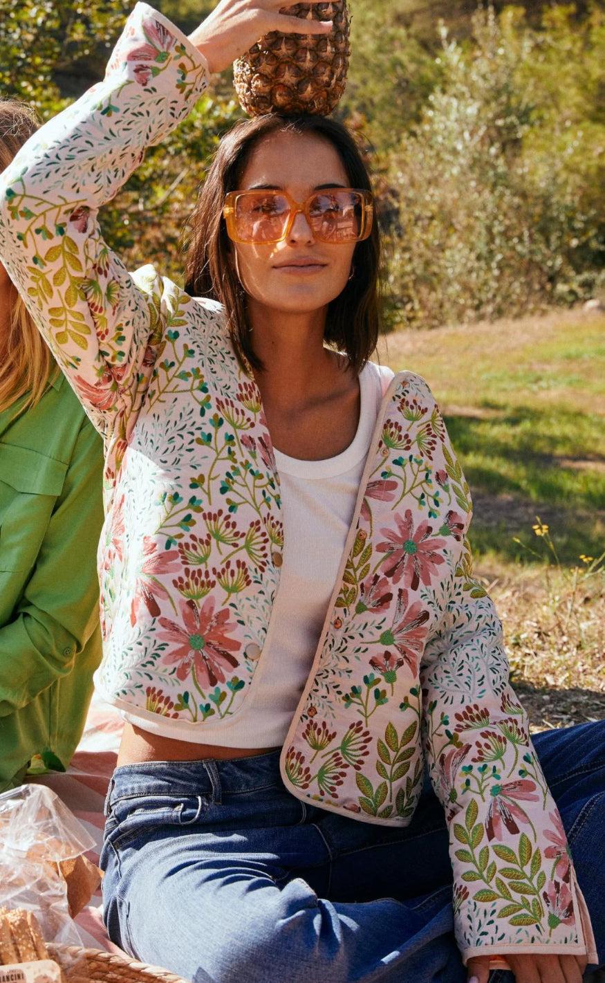Freequent Jakke - Flowa - Moonbeam W. Hot Coral