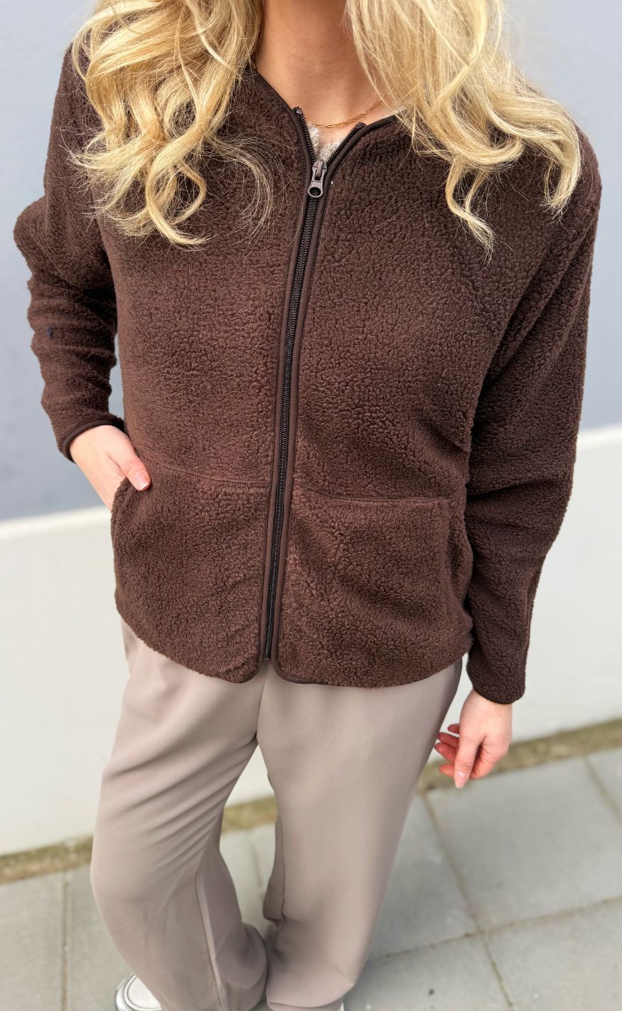 Freequent Jakke - Teddy - Coffee Bean