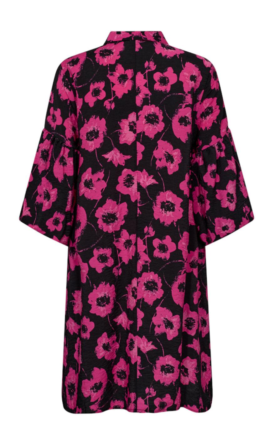 Freequent Kjole - Fluss - Black w. Raspberry Rose