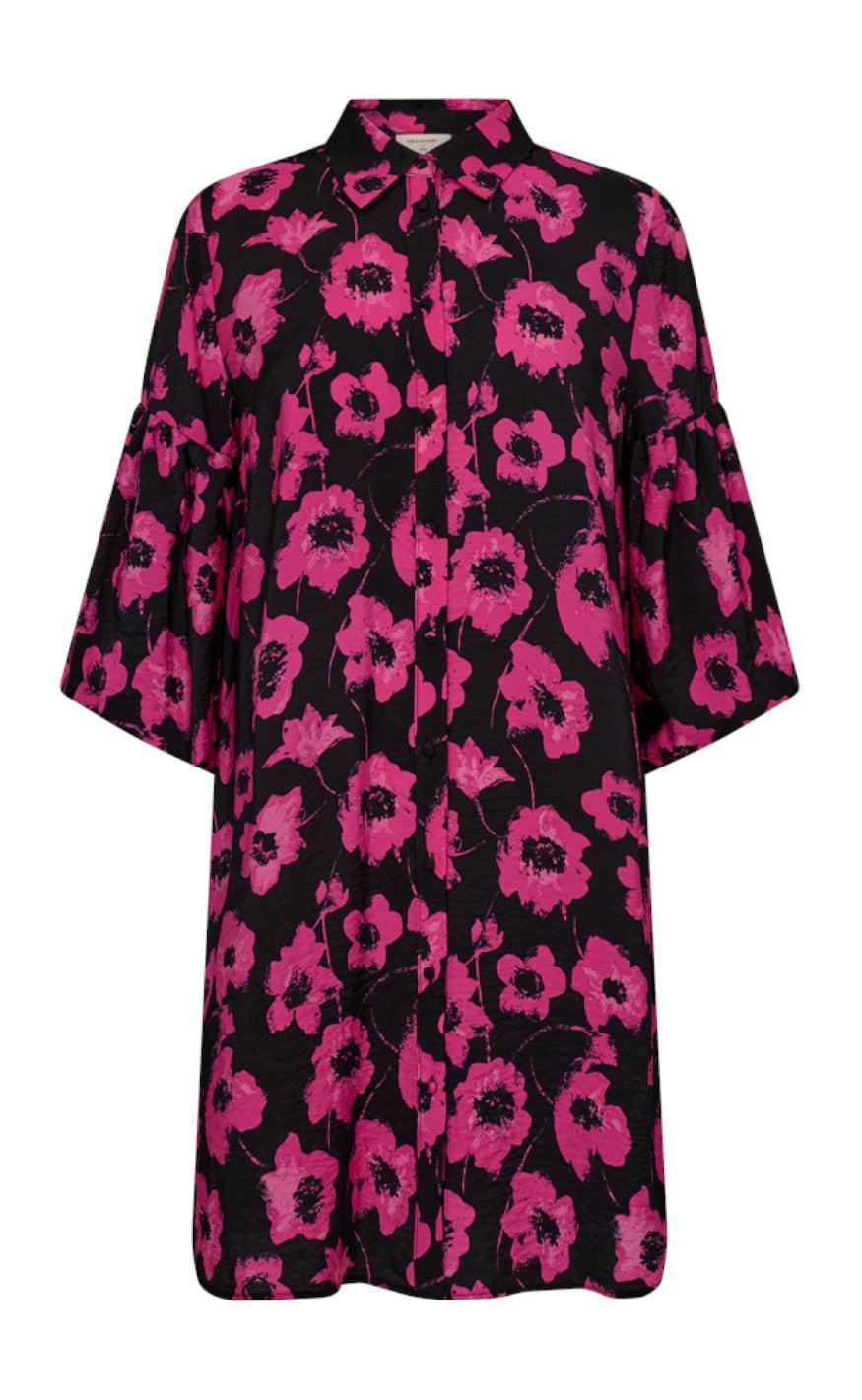 Freequent Kjole - Fluss - Black w. Raspberry Rose
