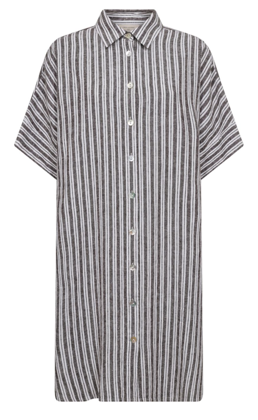 Freequent Kjole - Lava Stripe - Coffee Bean w. Brilliant White