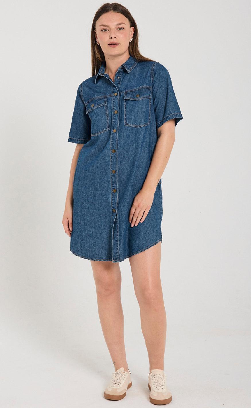 Freequent Kjole - Lisea - Medium Blue Denim