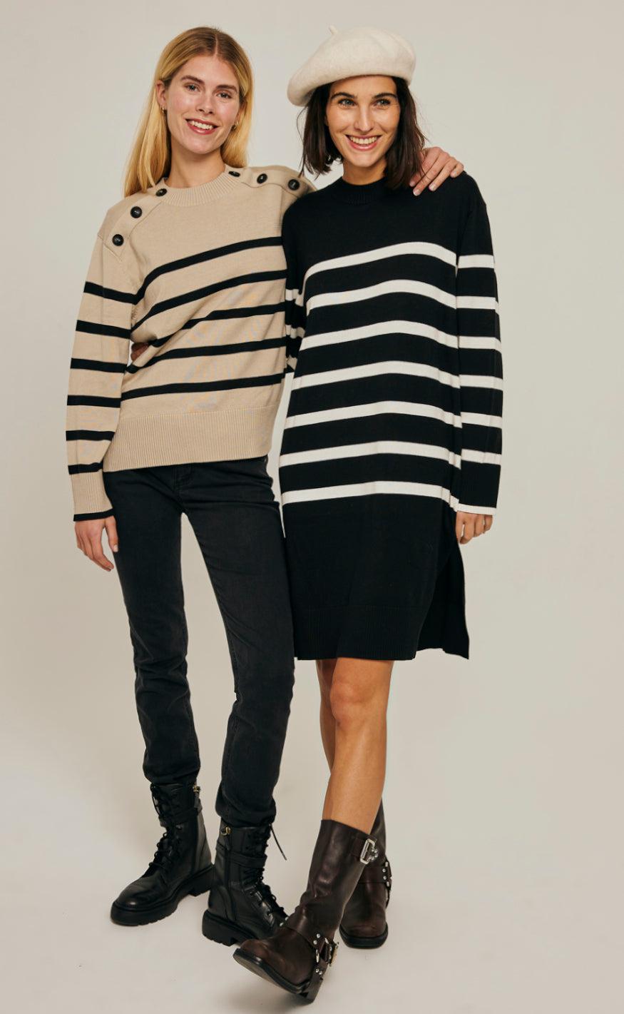 Freequent Kjole - Monday - Black W. Offwhite