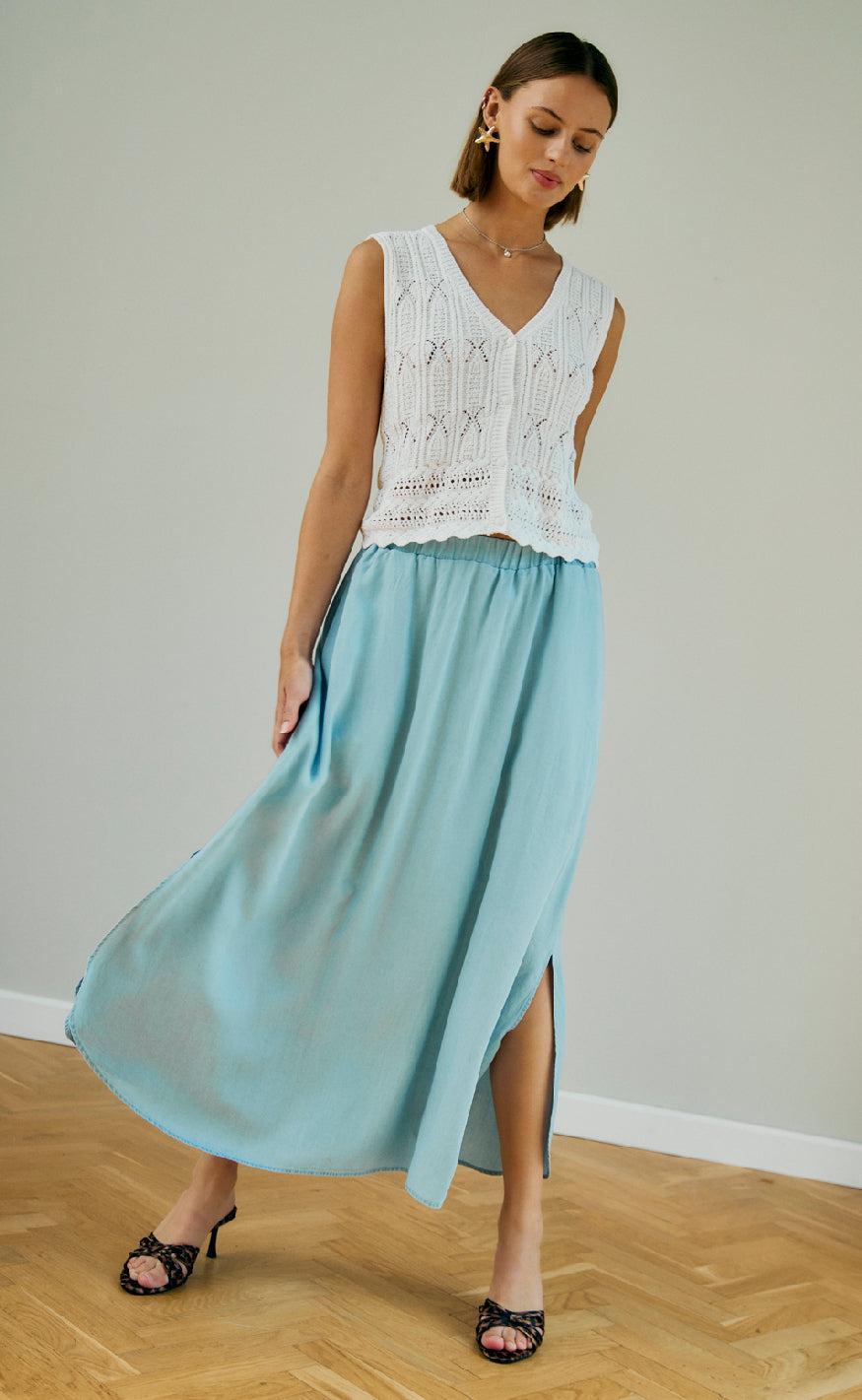 Freequent Nederdel - Carly - Light Blue Denim