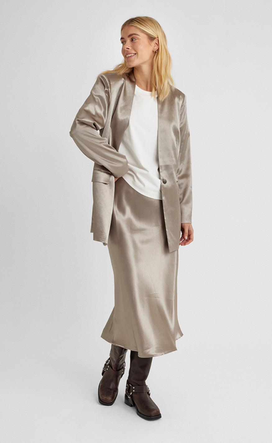Freequent Nederdel - Satin - Desert Taupe Metallic