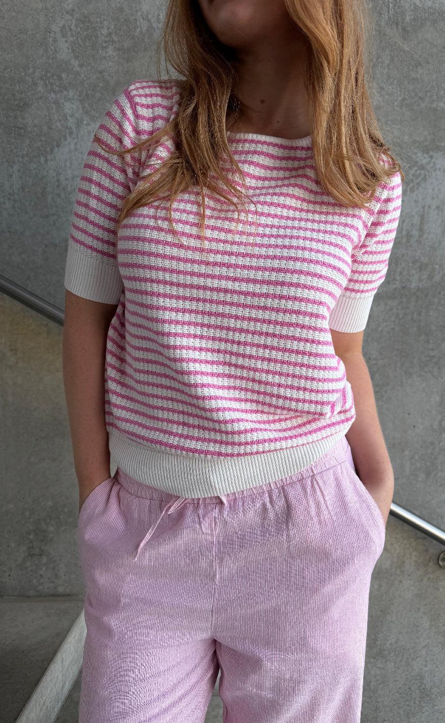 Freequent Pullover - Dodo - Star Off-white w. Fuchsia Pink