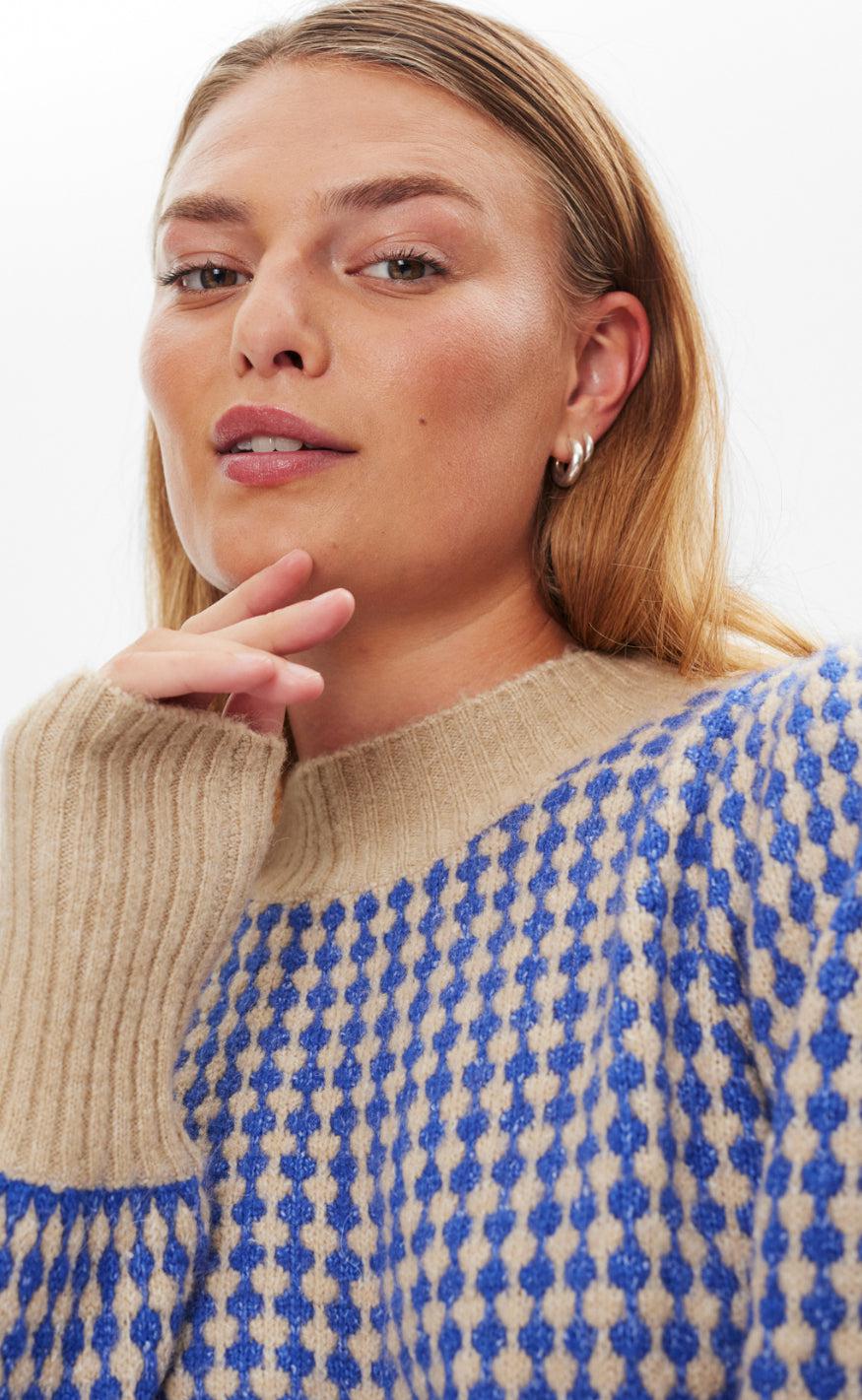 Freequent Pullover - Smerla - Corckery Melange W. Deep Ultramarine