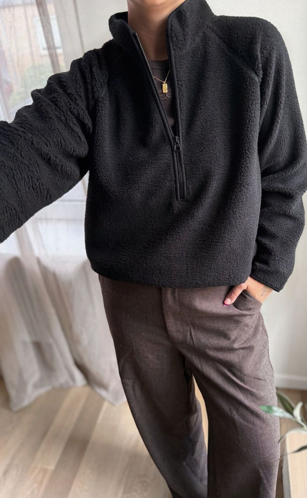 Freequent Pullover - Teddy Zip - Black