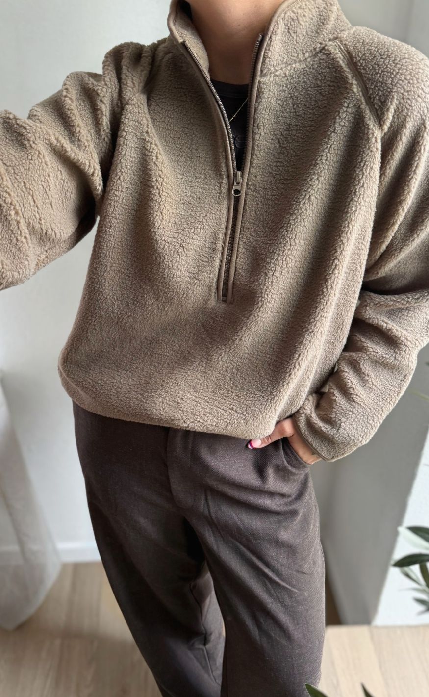Freequent Pullover - Teddy Zip - Desert Taupe