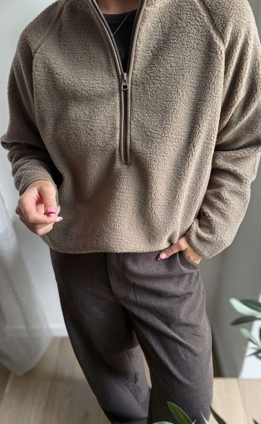 Freequent Pullover - Teddy Zip - Desert Taupe