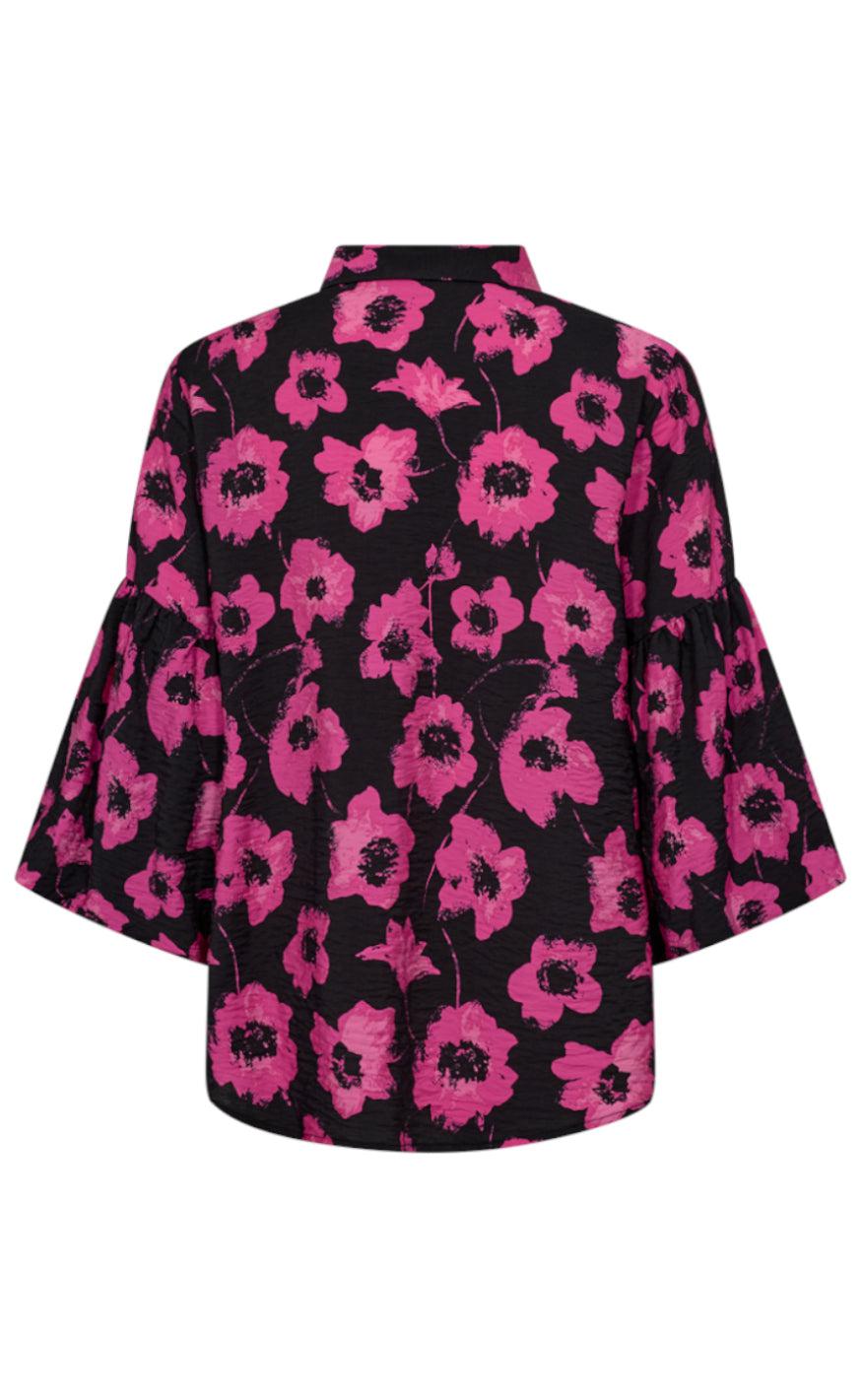 Freequent Skjorte - Fluss - Black w. Raspberry Rose