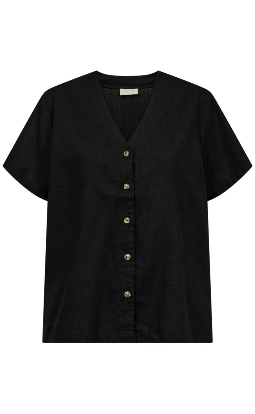 Freequent Skjorte - Lava SS V-neck - Black