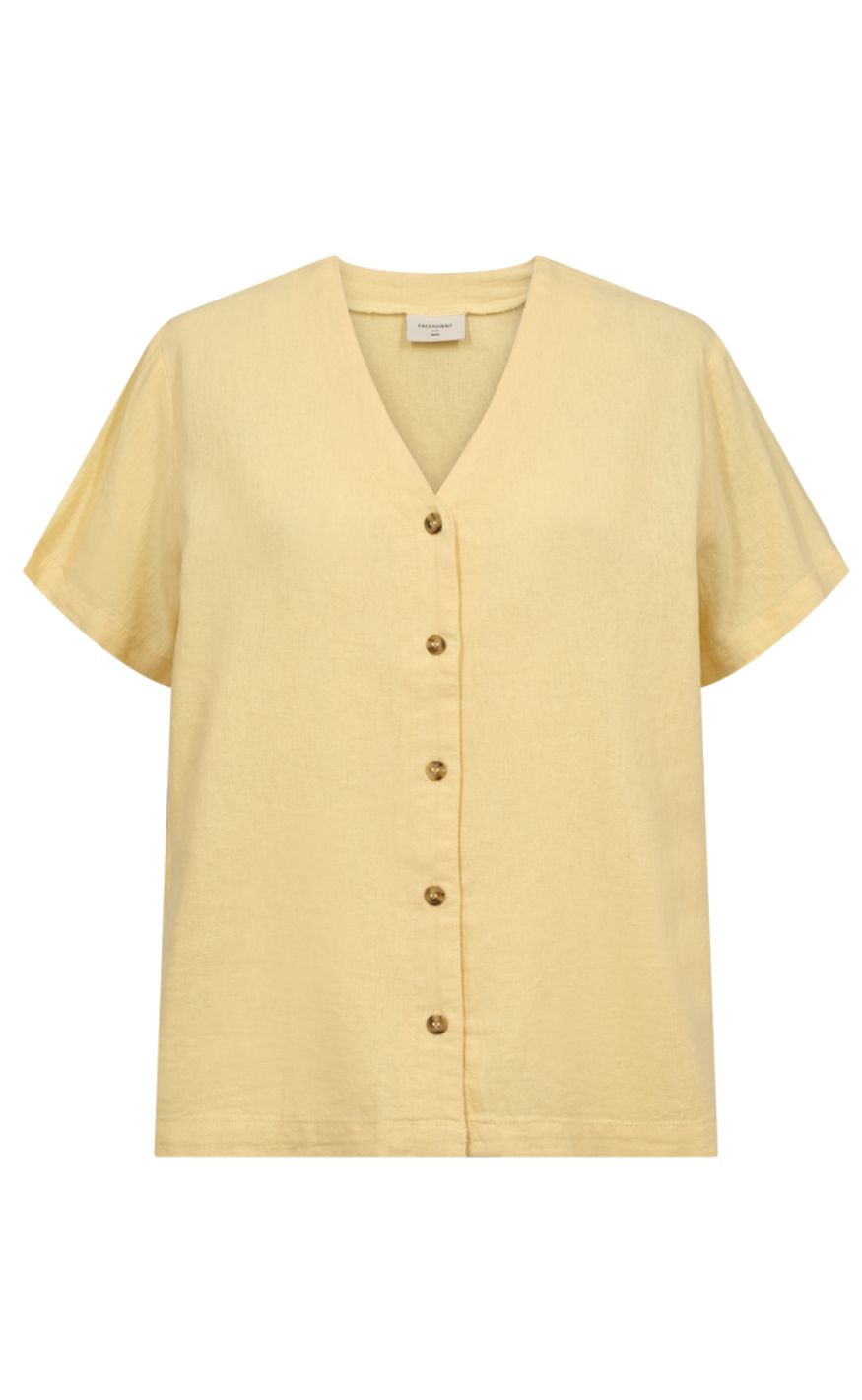 Freequent Skjorte - Lava SS V-neck - Golden Haze