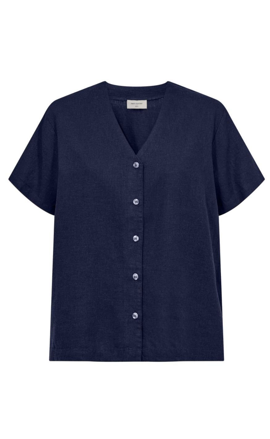 Freequent Skjorte - Lava SS V-neck - Navy Blazer