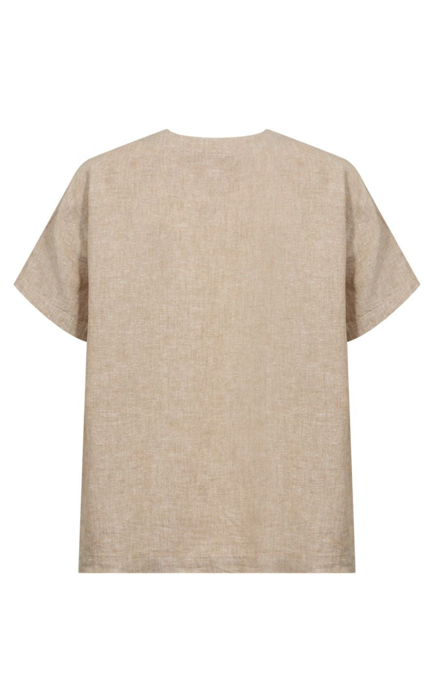 Freequent Skjorte - Lava SS V-neck - Sand Melange