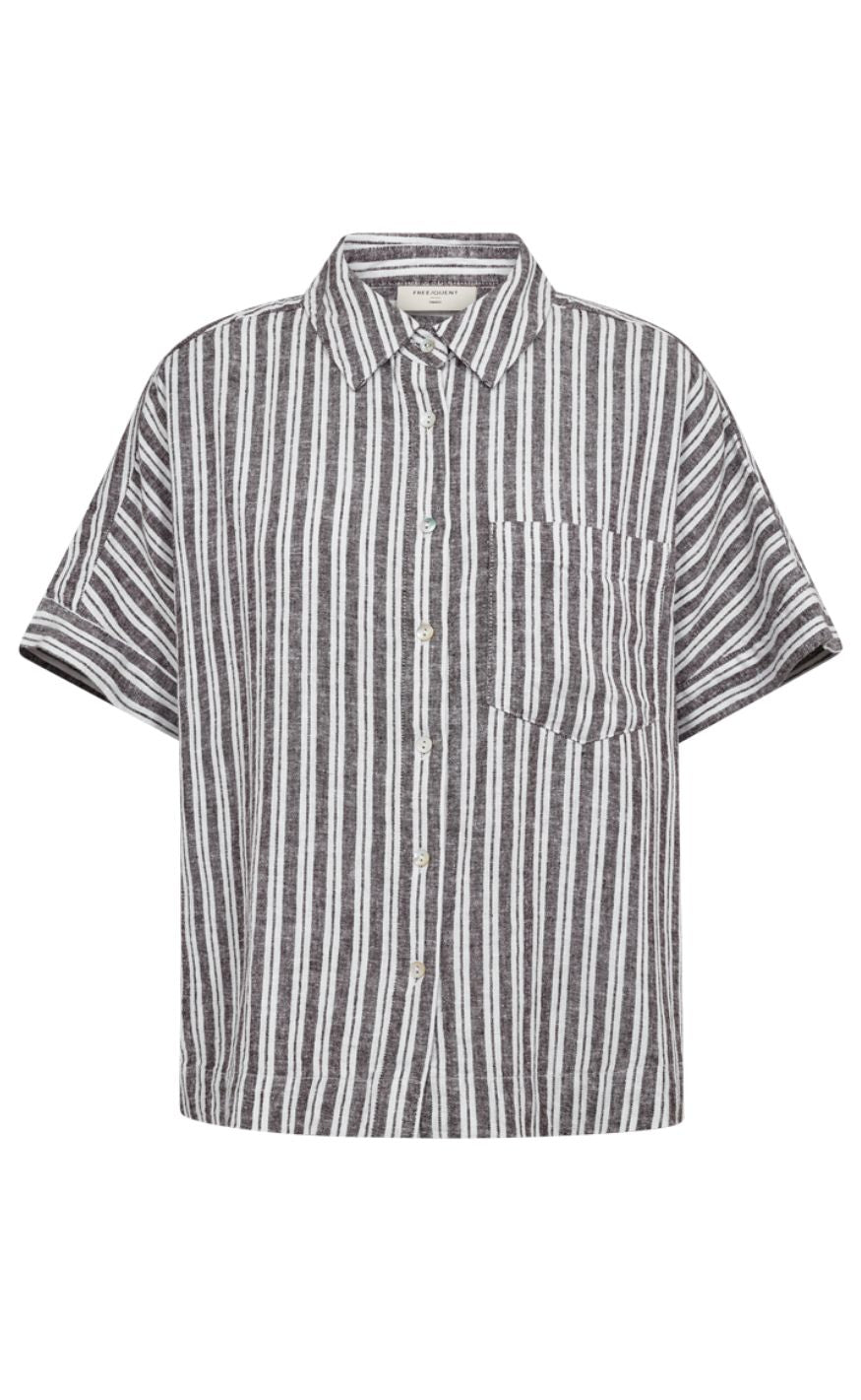Freequent Skjorte - Lava Stripe - Coffee Bean w. Brilliant White