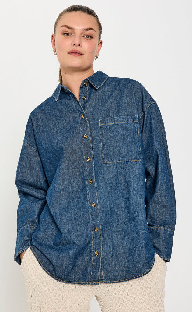 Freequent Skjorte - Lisea - Medium Blue Denim