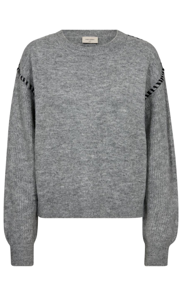 Freequent Striktrøje - Kinlock - Medium Grey Melange w. Black