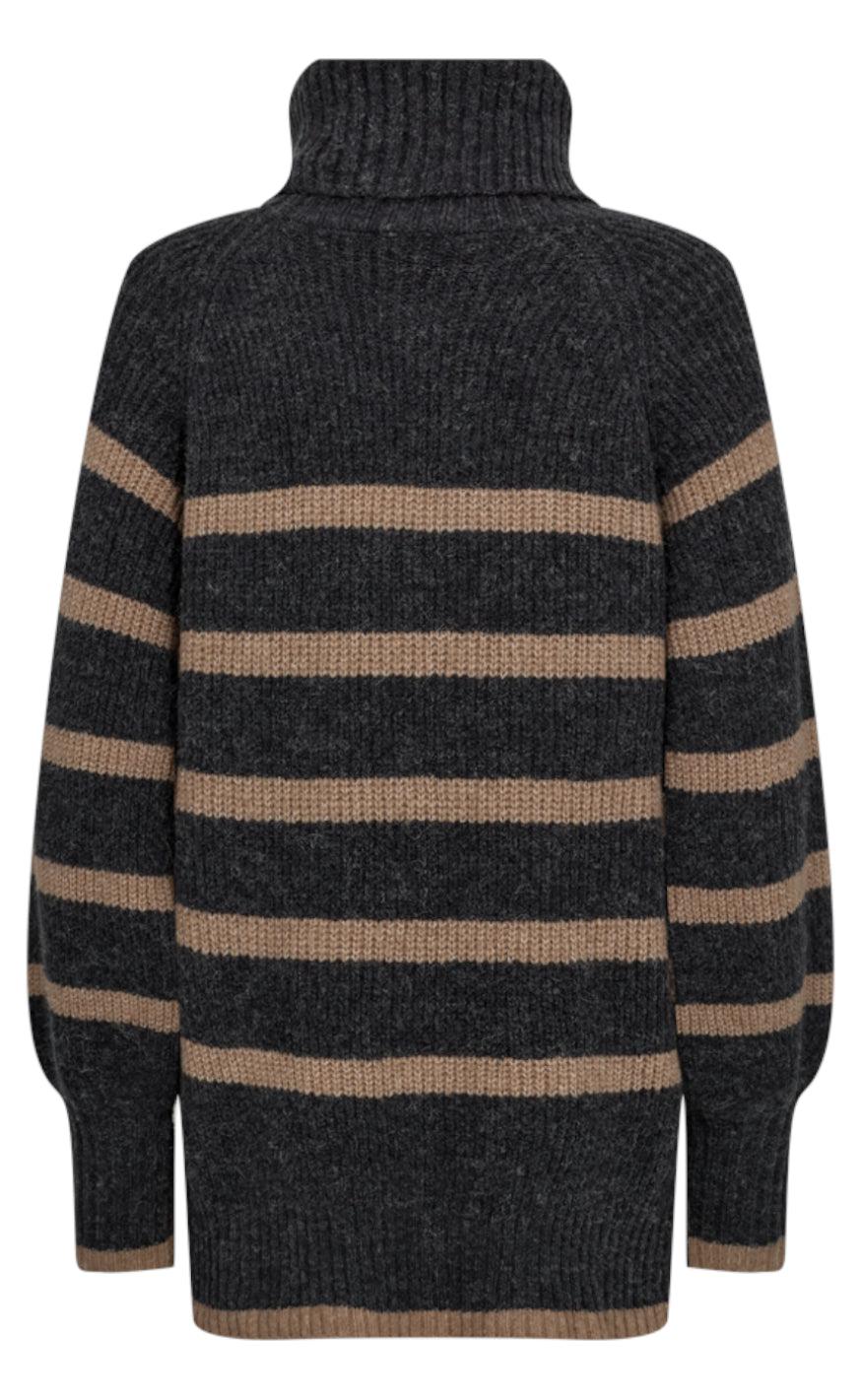 Freequent Striktrøje - Sila - Dark Grey w. Desert Taupe