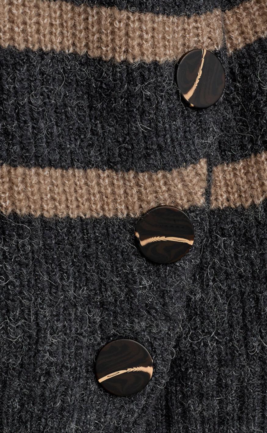 Freequent Striktrøje - Sila - Dark Grey w. Desert Taupe