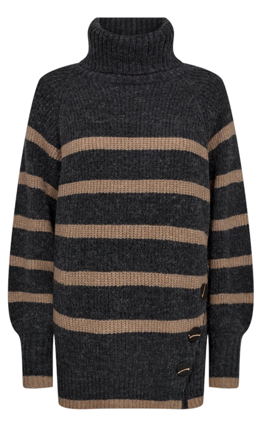 Freequent Striktrøje - Sila - Dark Grey w. Desert Taupe