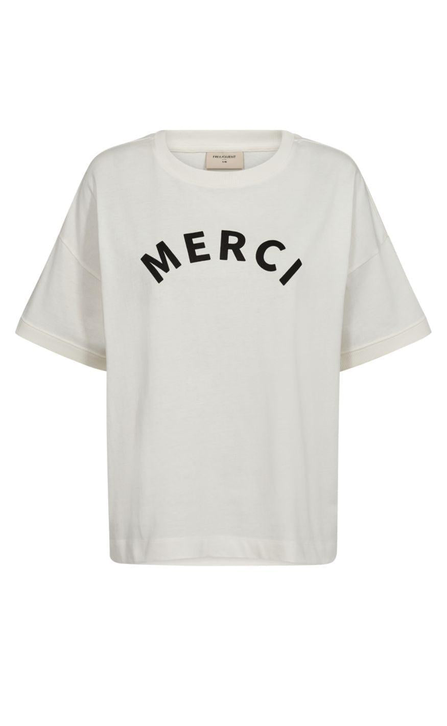 Freequent T-shirt - Carol - Off-white w. Black