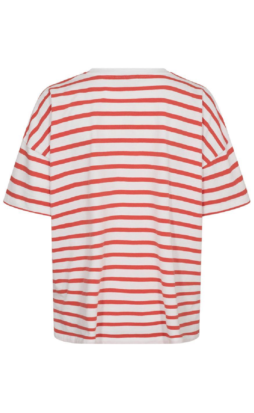 Freequent T-shirt - Fenjal - Brilliant White w. Hot Coral