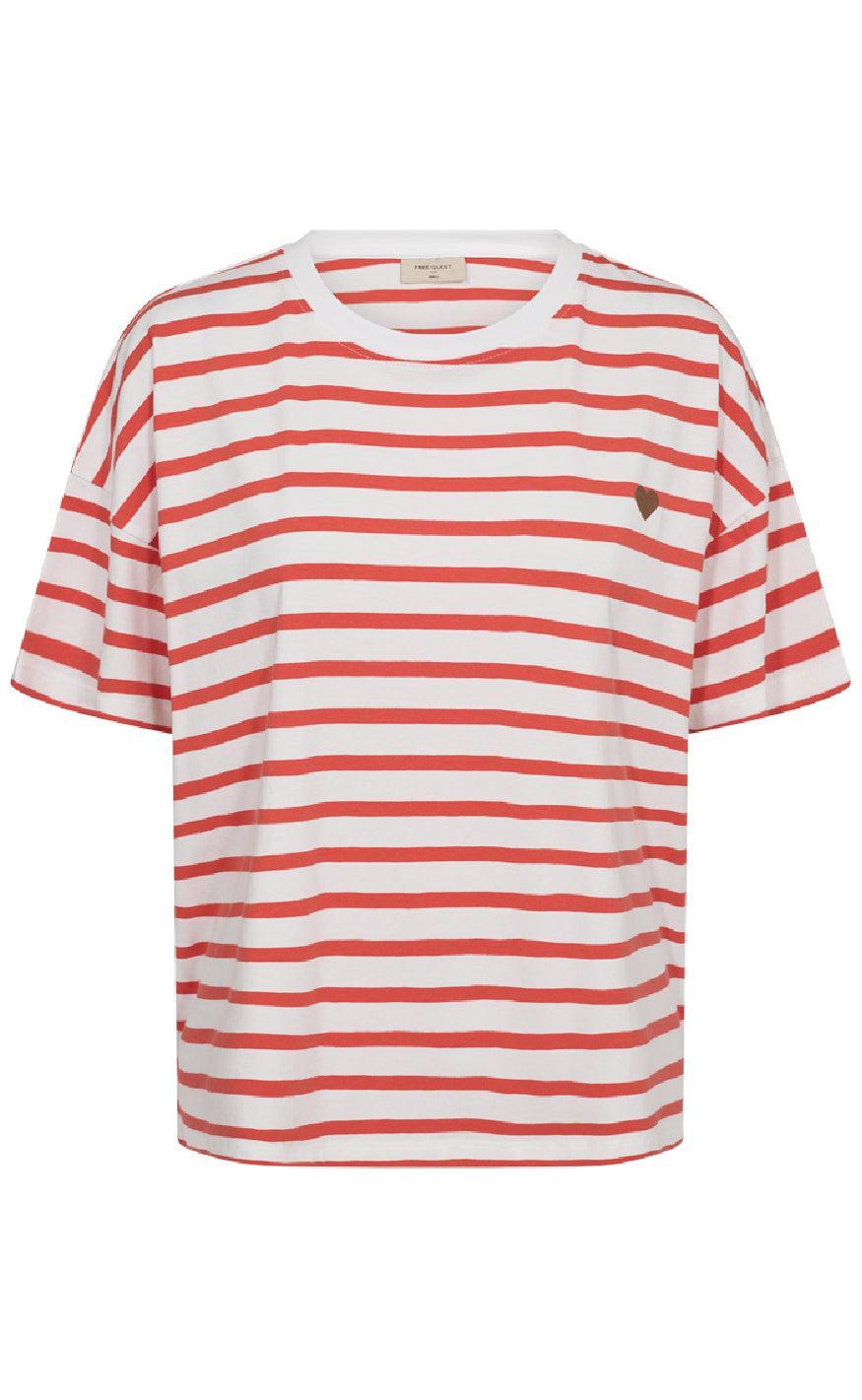 Freequent T-shirt - Fenjal - Brilliant White w. Hot Coral
