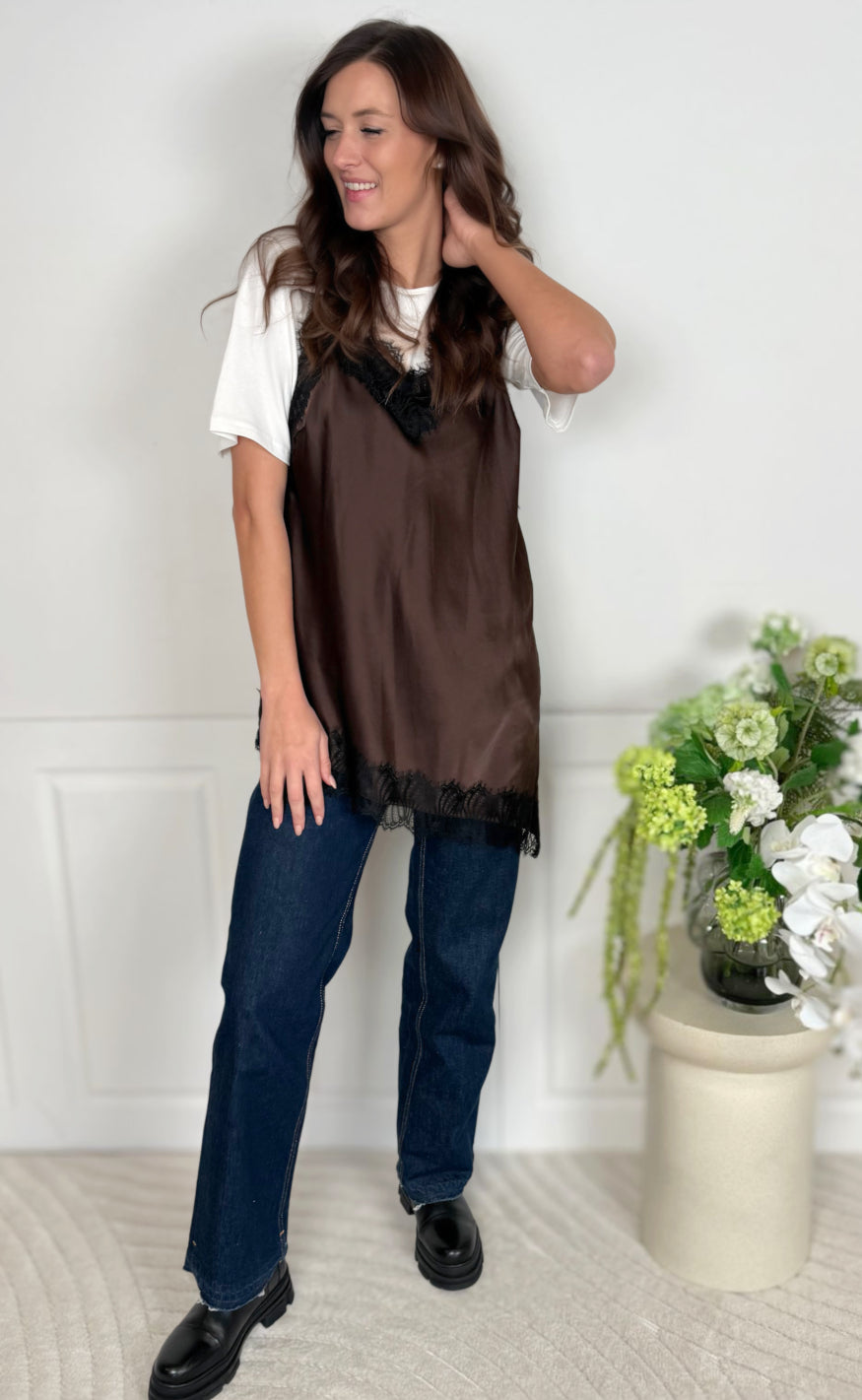 Freequent Top - Dova - Coffee Bean w. Black