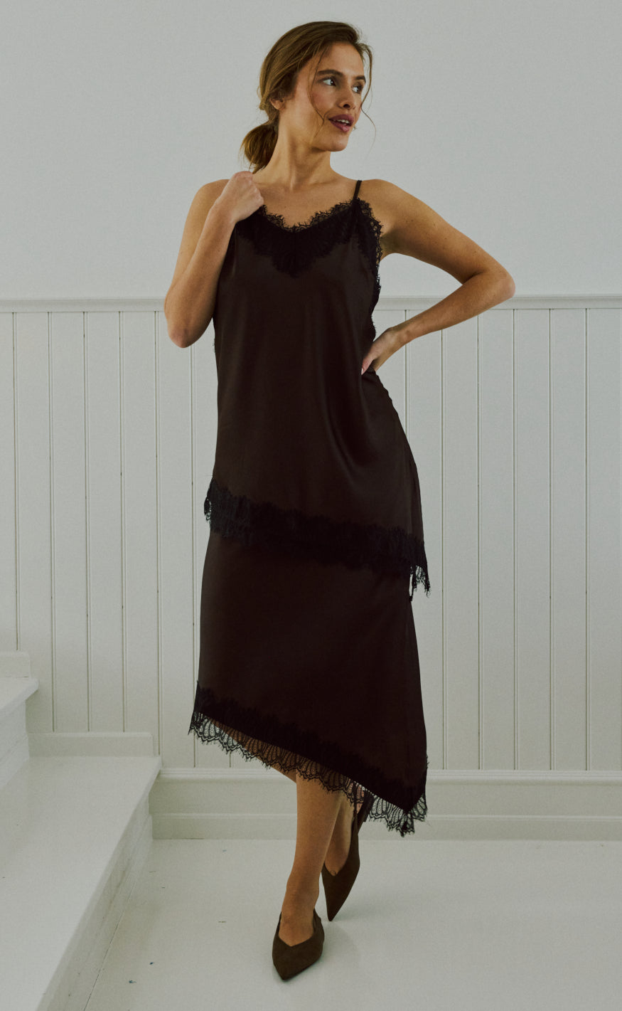 Freequent Top - Dova - Coffee Bean w. Black