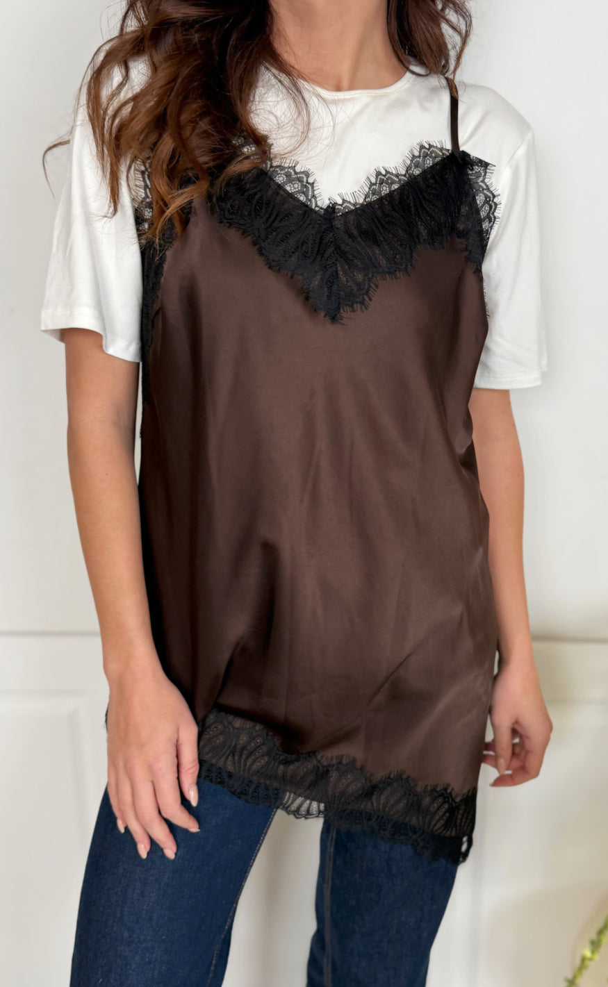 Freequent Top - Dova - Coffee Bean w. Black