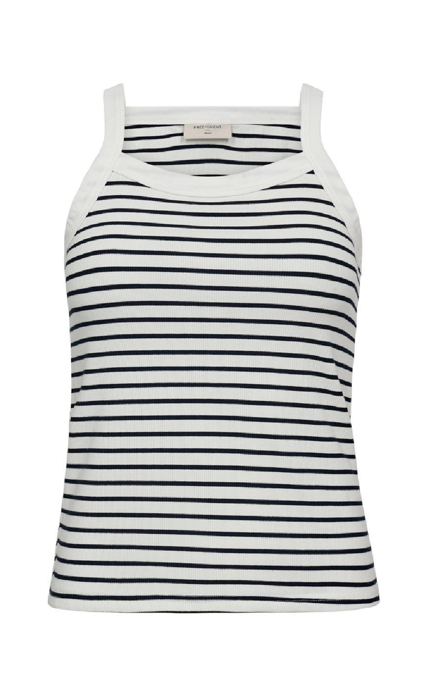 Freequent Top - Zia - Brilliant White w. Navy Blazer