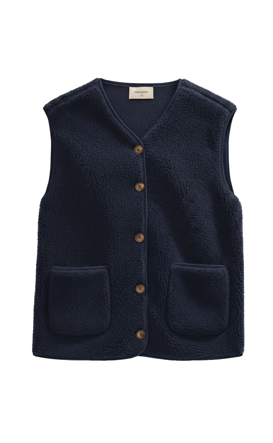 Freequent Vest - Teddy - Navy Blazer