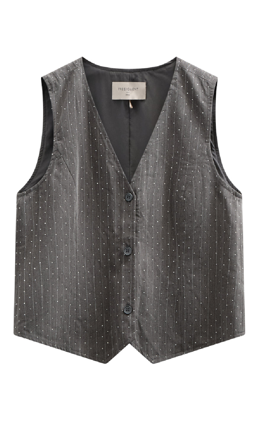 Freequent Vest - Widy - Dark Grey Mel w. Star Off-white